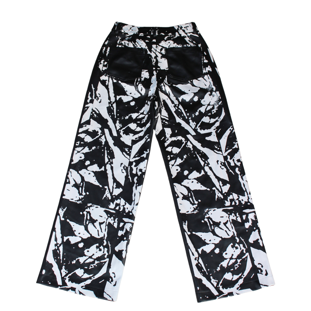 Screen print Pleather Wide Leg Pants