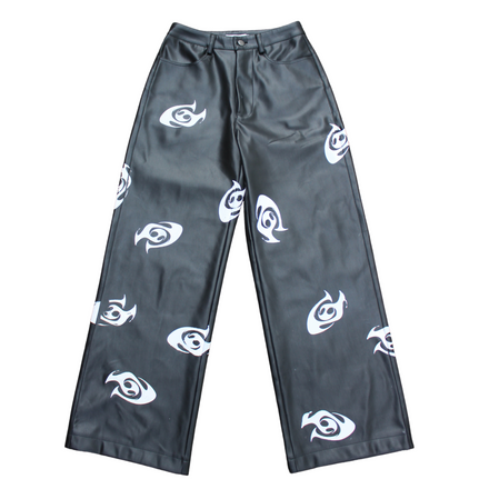 G LOGO WIDE LEG PLEATHER PANTS